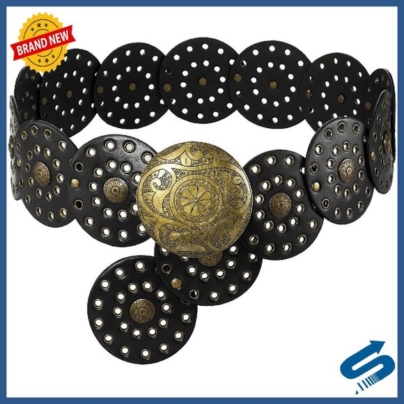 Wide Disc Leather Belt Vintage Western Style Adjustable Women\'s Waist Belt main image 8